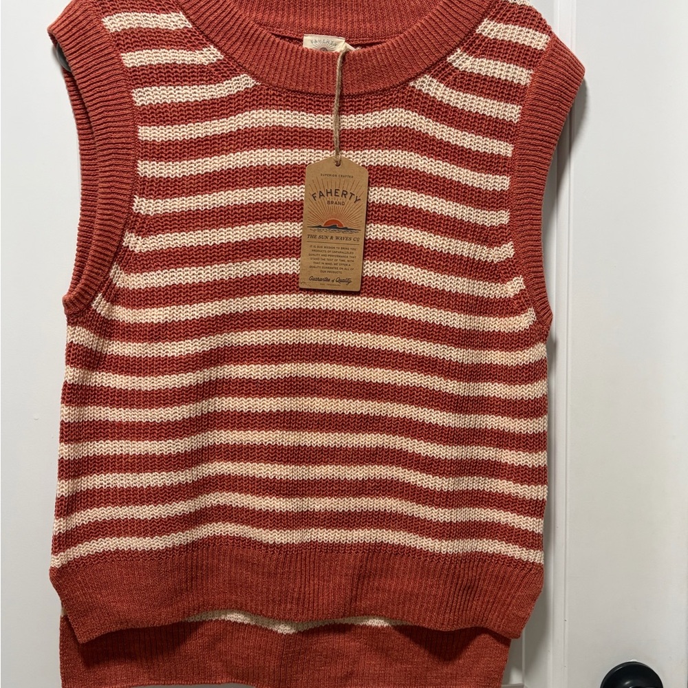 Faherty Miramar Linen Sweater Tank NWT size Small in Sandstone Stripe Sleeveless - Picture 3 of 13